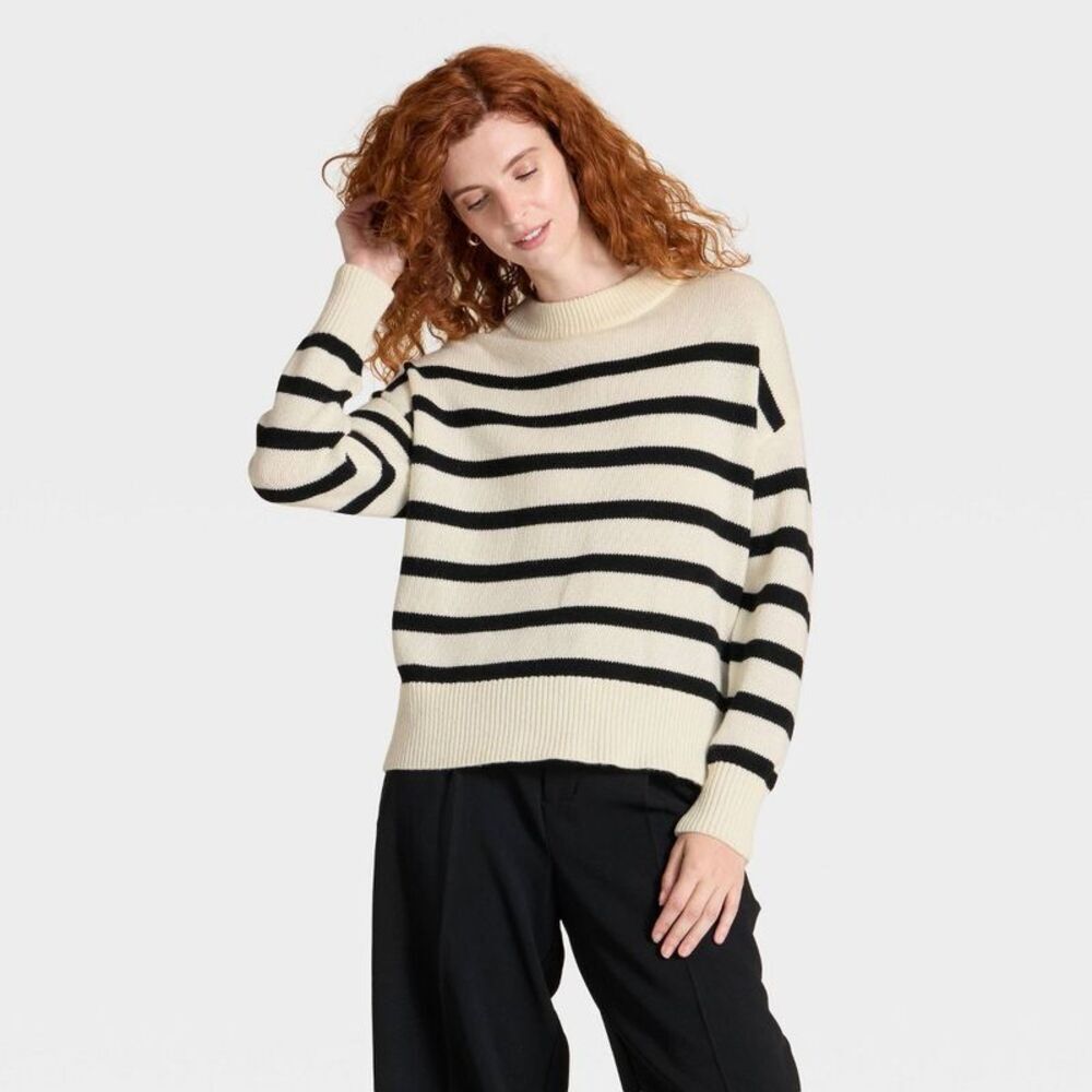 Women's Woolen Crew Pullover Sweater - A New Day Cream L